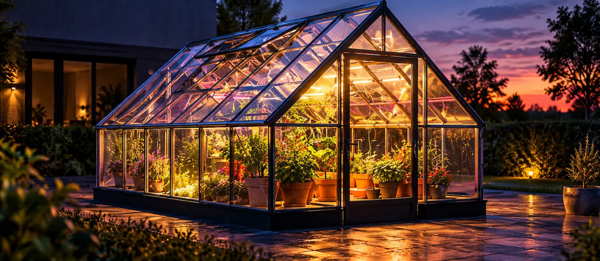 Kas met kweekverlichting voor het kweken van planten.