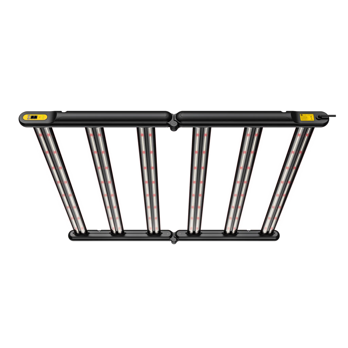 Vooraanzicht zwart frame met 6 led balken van 720W Spectrabox PRO kweeklamp.