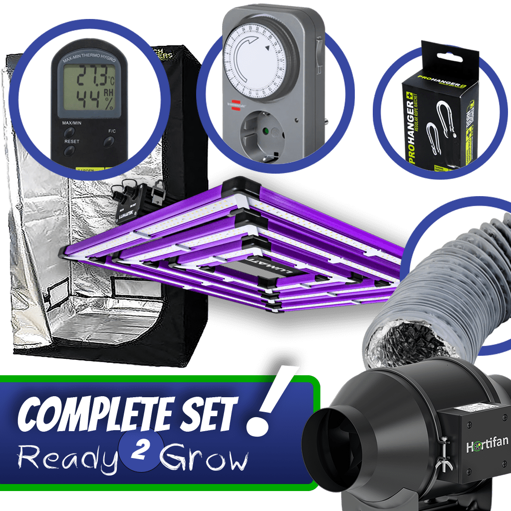 Complete set met kweektent, lamp, ventilatie en ophangsysteem