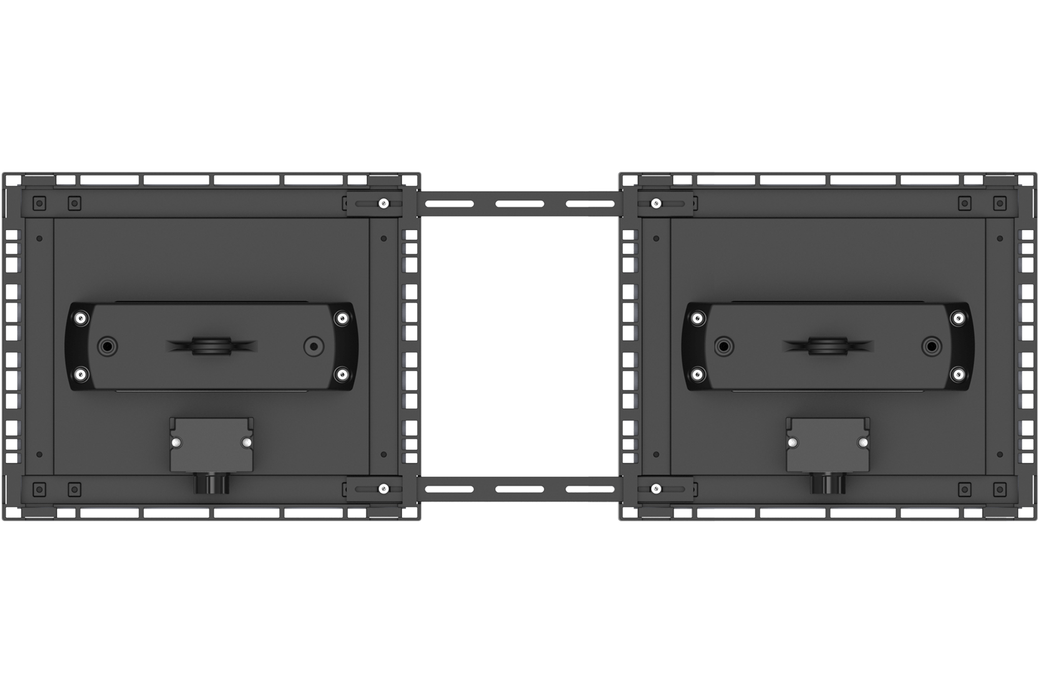 2 gekoppelde 420 LED kweeklampen met rechthoekig plat zwart koelframe met daarop LED drivers met ophangbeugels en dimknoppen