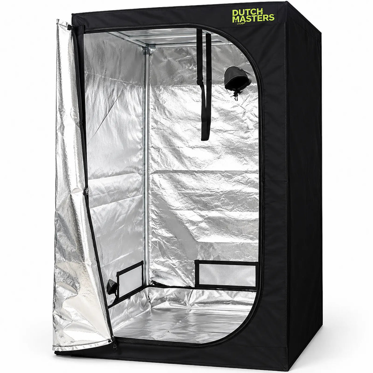 Dutch Master kweektent, tentdoek buitenzijde zwart en binnenzijde hoog reflecterend zilver.