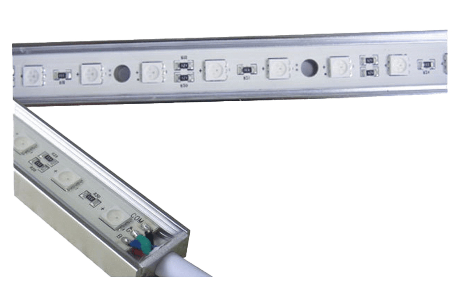 LEDs gemonteerd op een lange aluminium strip